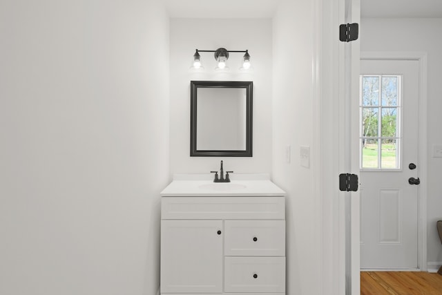 bathroom featuring wood-type flooring and vanity