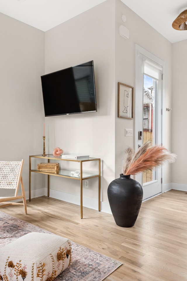 sitting room with light hardwood / wood-style flooring