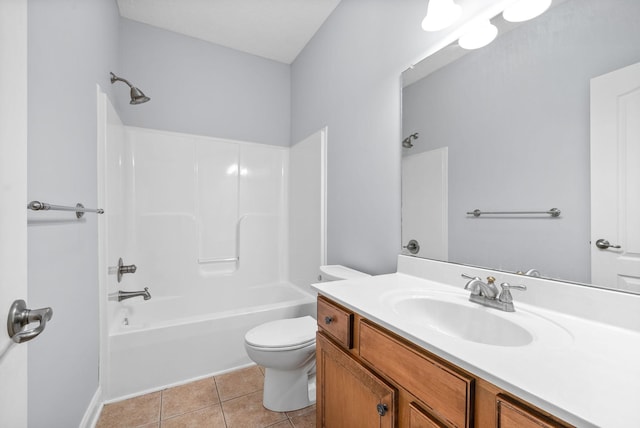 full bathroom with tile patterned flooring, shower / tub combination, vanity, and toilet