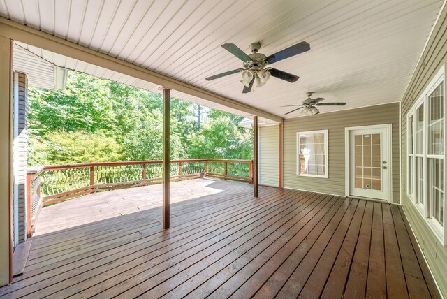 wooden deck with ceiling fan