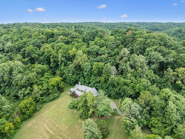 birds eye view of property with a forest view