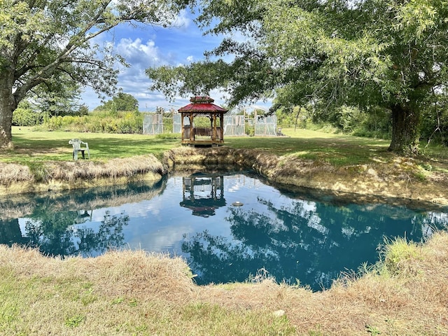 view of water feature featuring a gazebo