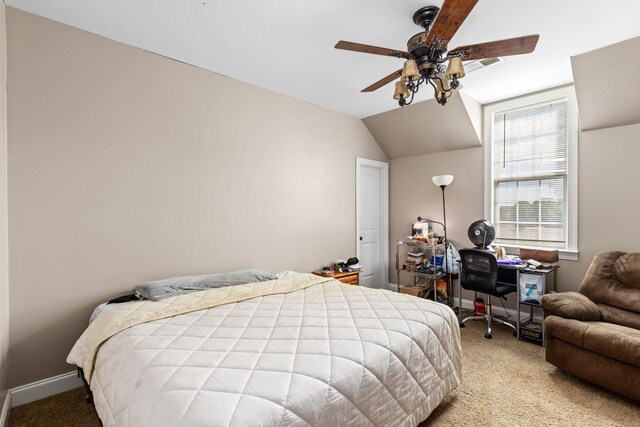 4584 S Mill Ln, Cross Plains, TN 37049 - bedroom featuring light colored carpet, lofted ceiling, an office area, and a ceiling fan