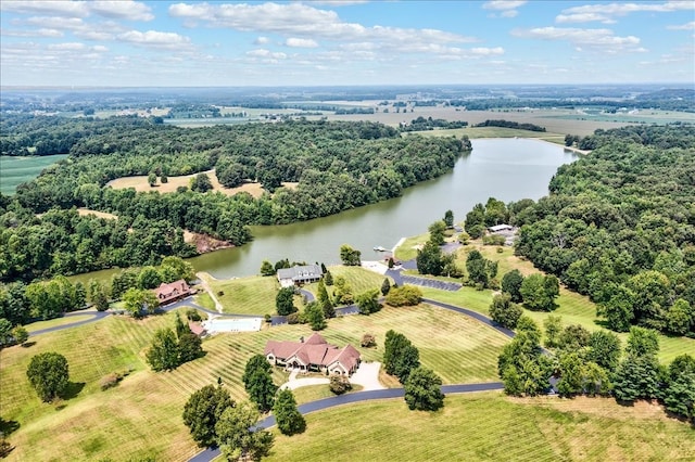 bird's eye view with a water view and a rural view