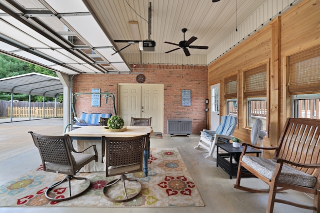 view of patio featuring ceiling fan