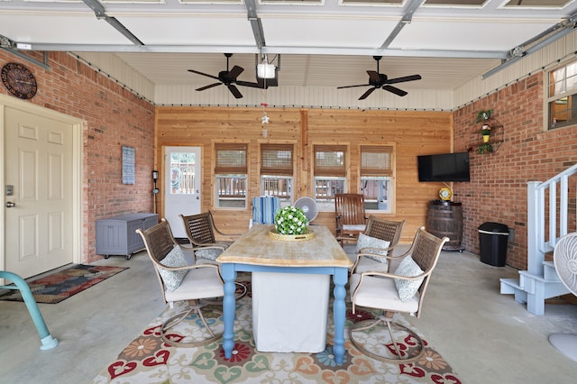 interior space featuring ceiling fan