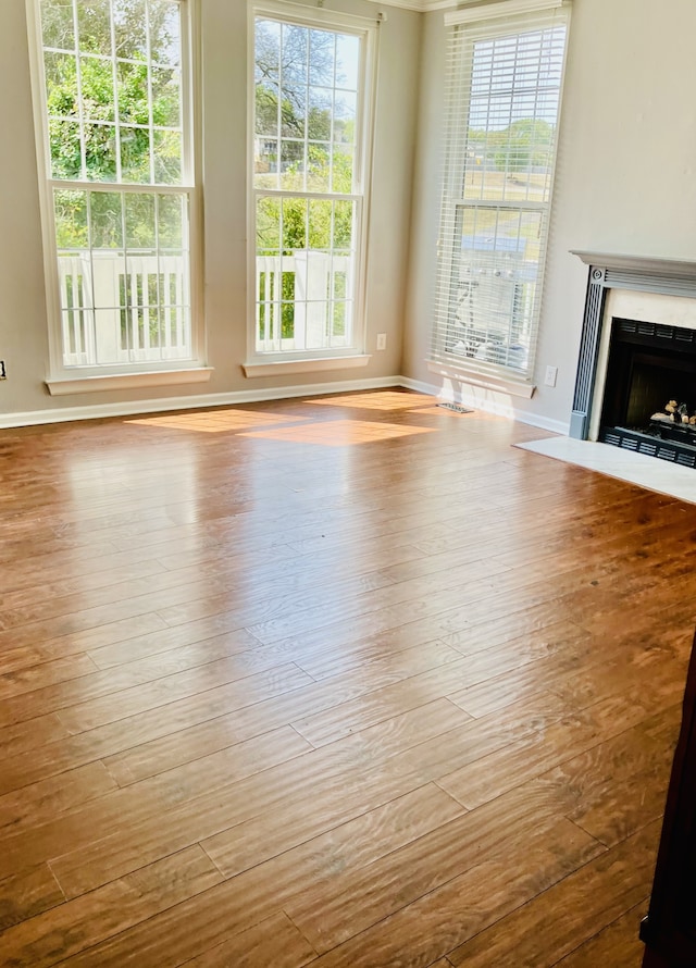 unfurnished living room with light hardwood / wood-style flooring