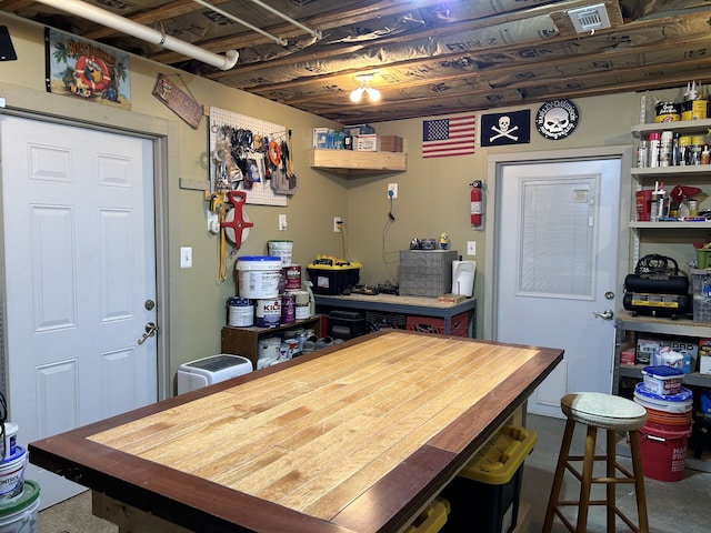 interior space with a breakfast bar