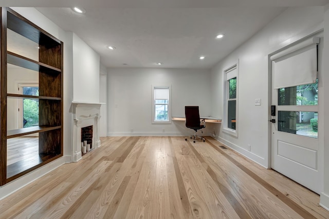 unfurnished living room with plenty of natural light and light hardwood / wood-style flooring