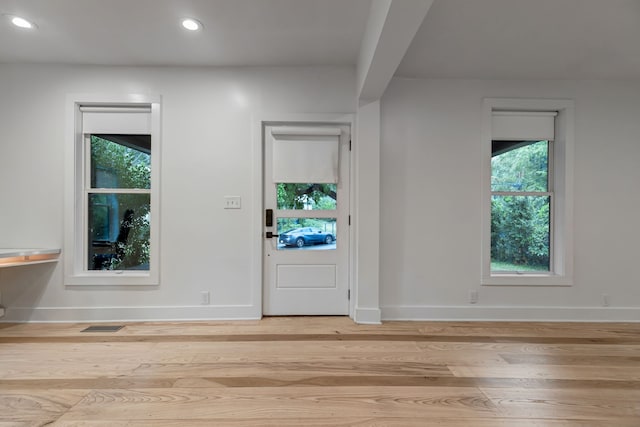 interior space with light hardwood / wood-style floors