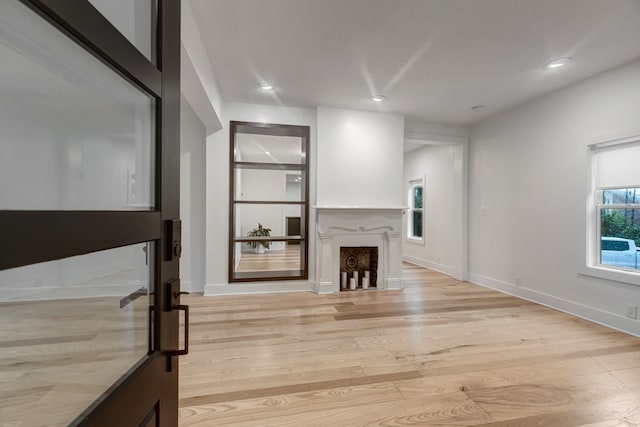 unfurnished living room with light wood-type flooring