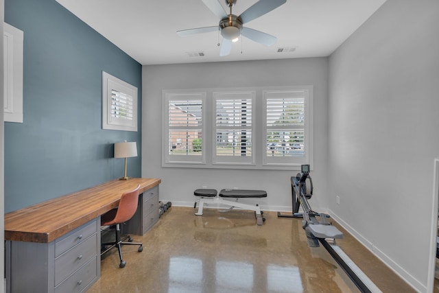 office area featuring a wealth of natural light and ceiling fan