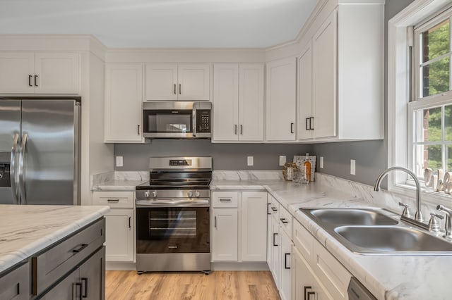 kitchen featuring white cabinets, plenty of natural light, stainless steel appliances, and sink