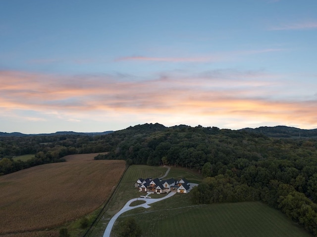 view of aerial view at dusk