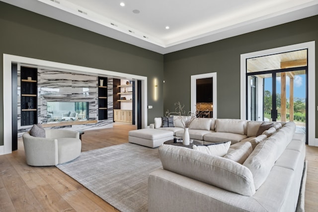 living room with light hardwood / wood-style floors