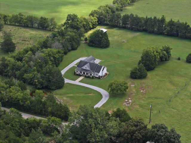 birds eye view of property featuring a rural view