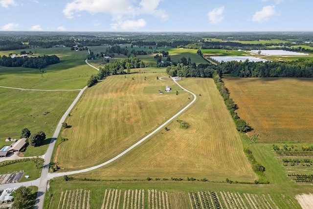 bird's eye view with a rural view and a water view