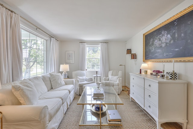 living room with light carpet