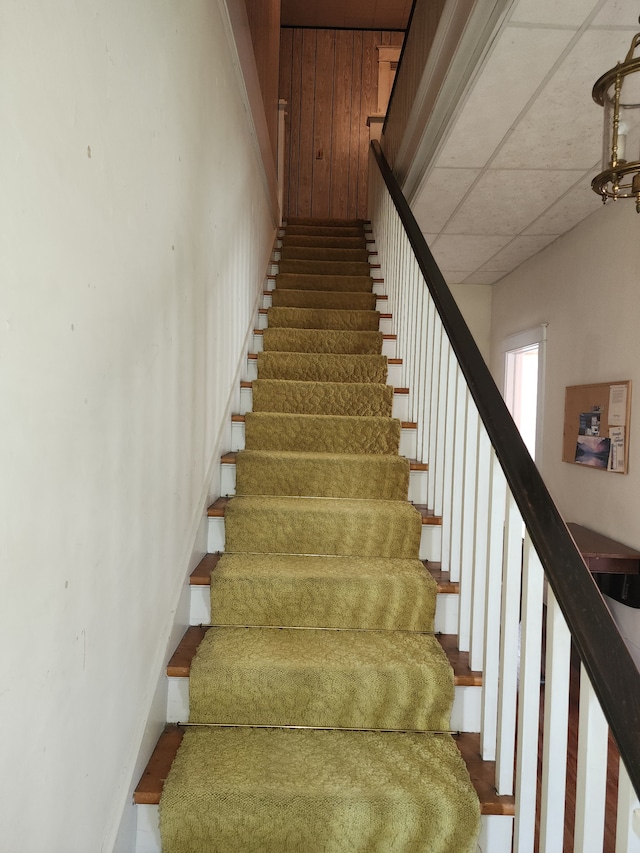 stairway with a drop ceiling