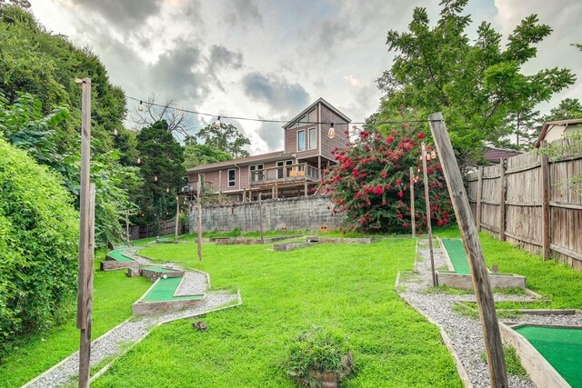 view of yard with a wooden deck