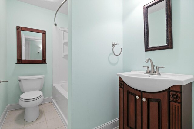 full bathroom with vanity, toilet, washtub / shower combination, and tile patterned flooring