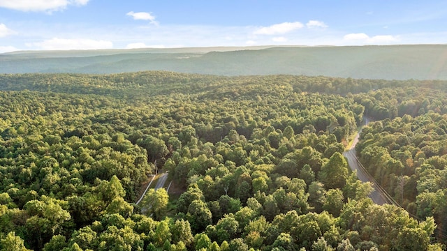 aerial view featuring a wooded view