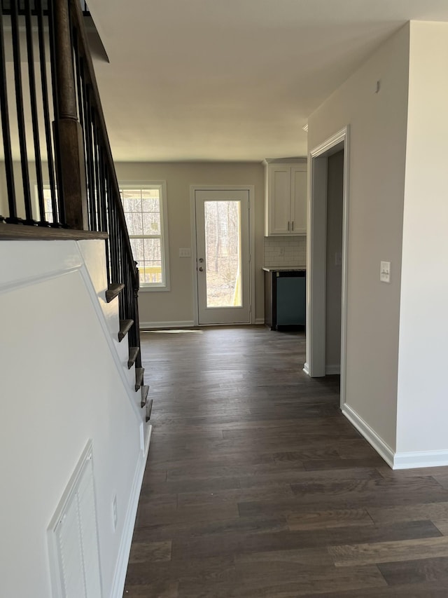 foyer entrance featuring dark hardwood / wood-style floors