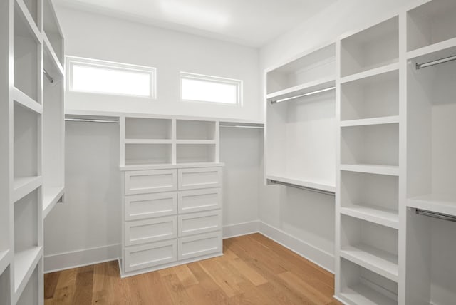 walk in closet with light wood-style flooring