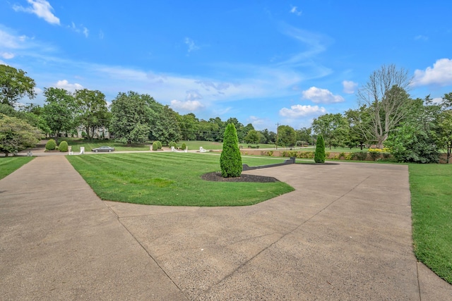 view of property's community featuring a lawn