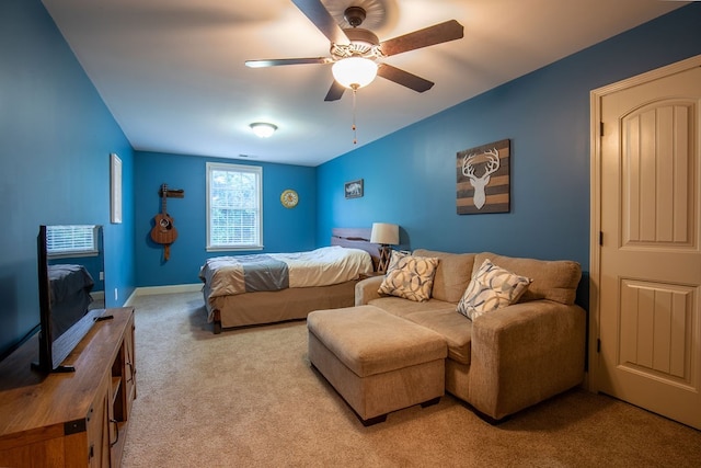 bedroom featuring carpet flooring and ceiling fan