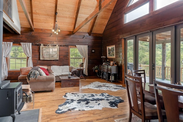 4818 Ensor Hollow Rd, Buffalo Valley, TN 38548 - living room with beam ceiling, wooden ceiling, wood finished floors, and a wealth of natural light