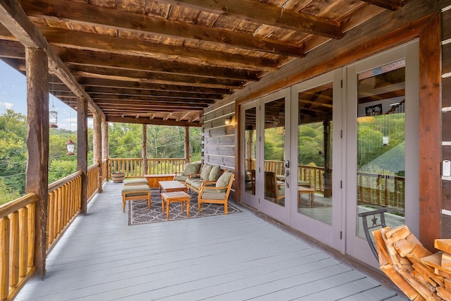 4818 Ensor Hollow Rd, Buffalo Valley, TN 38548 - sunroom / solarium with beamed ceiling, plenty of natural light, and french doors