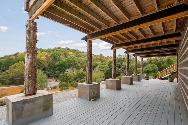4818 Ensor Hollow Rd, Buffalo Valley, TN 38548 - wooden terrace featuring a forest view and stairway