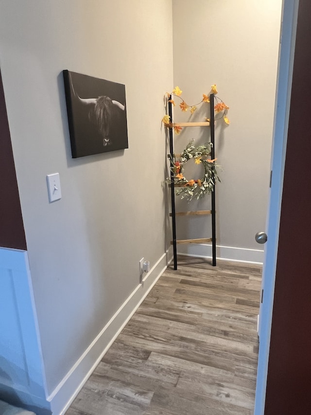 corridor with wood-type flooring