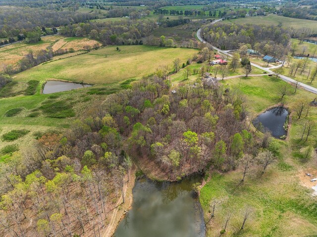 birds eye view of property with a water view and a rural view