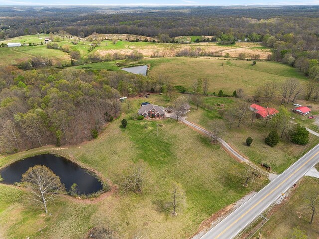 birds eye view of property with a rural view and a water view