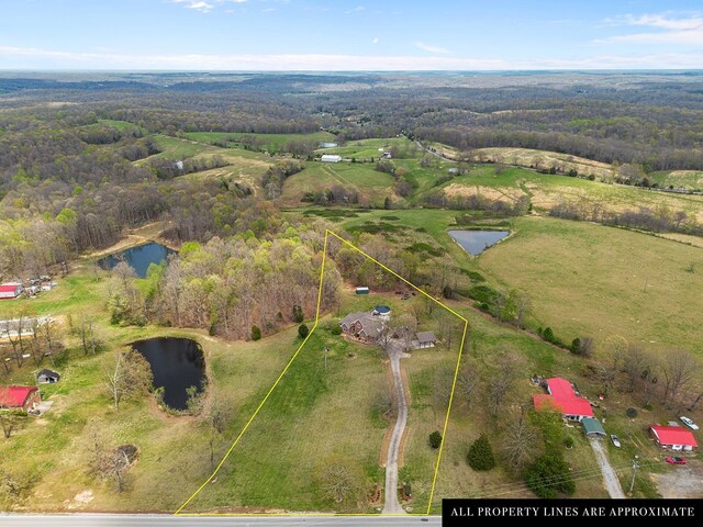 bird's eye view with a rural view and a water view