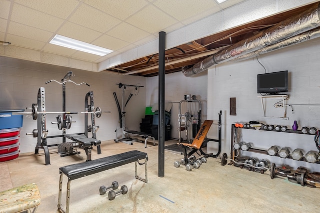 workout area with concrete floors