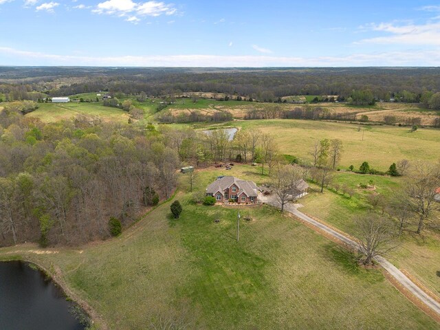 bird's eye view with a rural view and a water view