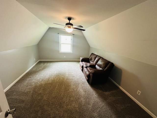 bonus room featuring lofted ceiling, ceiling fan, and carpet floors