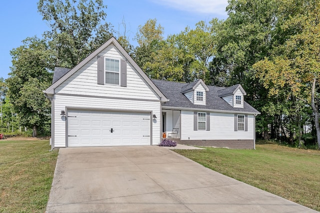 cape cod home with a garage and a front yard