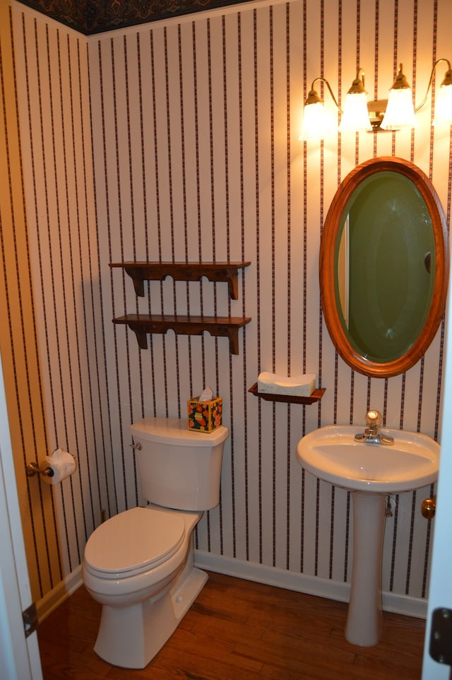 bathroom featuring toilet and wood-type flooring