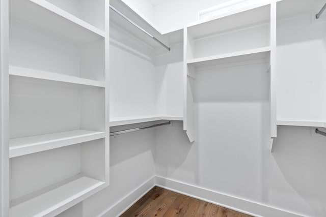 spacious closet with dark wood-type flooring