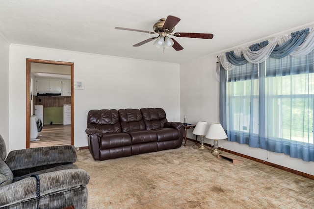 living room featuring ceiling fan