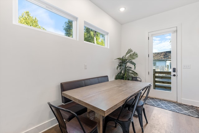 dining area with dark hardwood / wood-style floors