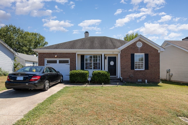 ranch-style home featuring a garage and a front yard