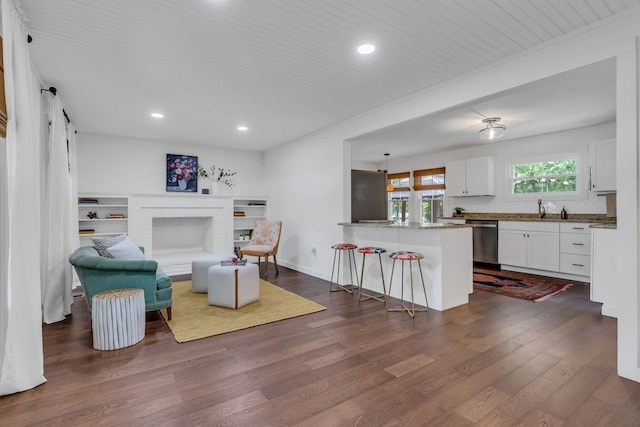 living room featuring dark hardwood / wood-style floors