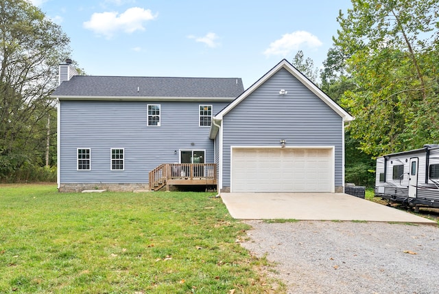 exterior space with a lawn and a garage