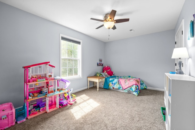 bedroom with carpet flooring and ceiling fan