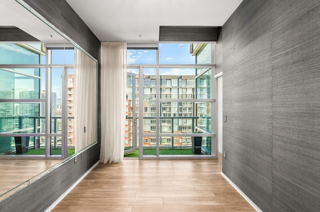 interior space with light hardwood / wood-style flooring and expansive windows